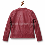Burgundy leather jacket with red inner lining and zipper opening for New Genuine Leather