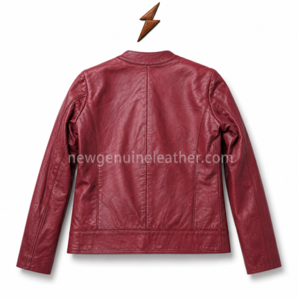 Burgundy leather jacket with red inner lining and zipper opening for New Genuine Leather