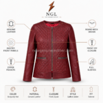 Burgundy leather jacket with quilted front panels and newgenuineleather