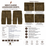 Cargo Lederhosen back view with flap pockets, center seam, thigh cargo pockets and newgenuineleather.com watermark