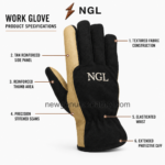 Charcoal grey NGL working gloves with light grey reinforcement and embroidered logo