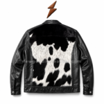 Cowhide leather jacket pocket and cuff detail for wholesale outerwear