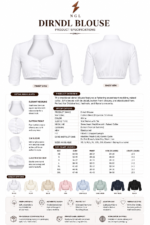 Cropped Dirndl Blouse back view with high collar, fitted white panel construction and elbow-length sleeves