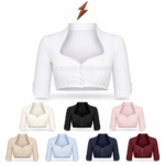 Cropped Dirndl Blouse in white with structured open collar, three-button front and newgenuineleather.com