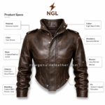 Cropped leather jacket front view with shoulder epaulettes and silver snap buttons