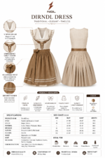 Deer Motif Dirndl in ivory and camel brown with antler artwork, ruffled shoulders and newgenuineleather.com