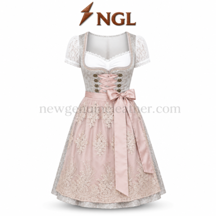 Dusty Rose Dirndl Dress color range in pink, champagne beige, silver grey and sage green by newgenuineleather.com