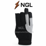 Single fingerless work gloves design with black textured back, light-grey finger panels, broad cuff and NGL logo