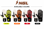 HIGH VISIBILITY WORK GLOVES with fluorescent yellow fabric, white finger sections, black TPR guards and extended black cuff.