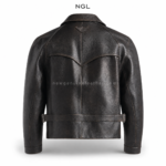 Four-pocket leather utility jacket with pointed collar and subtle newgenuineleather.com
