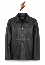 Genuine leather jacket with two flap chest pockets and black metal buttons