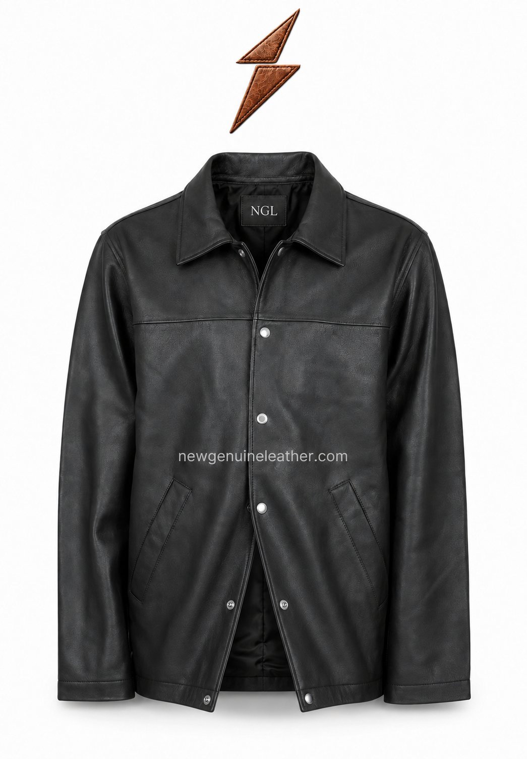 Genuine Leather Jacket Stitching – newgenuineleather.com Black genuine leather jacket with panel stitching and contrasting cream collar