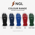 Single goat driving gloves product view with black textured back, white reinforcement and centered NGL logo