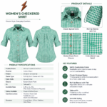 Green Gingham Bavarian Shirt front view with pointed collar, brown buttons and roll-up sleeves by newgenuineleather.com