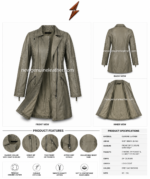 Grey leather coat inner view with open front and soft lining detail