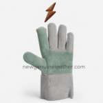 Short welding gloves with light-grey suede texture, secure seams and black NGL screen print by newgenuineleather.com