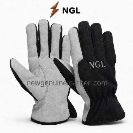 Grey Work Gloves single back view with black textured panels, grey reinforced side, silver NGL embroidery, and extended cuff.
