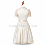 Ivory Lace Dirndl front view with high collar, embroidered sleeves, corset lacing and newgenuineleather.com