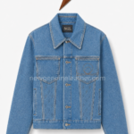 Jean jacket specification image highlighting four pockets, NGL panels and contrast stitching by NEW GENUINE LEATHER.