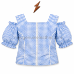 Blue Gingham Oktoberfest Blouse with diagonal check front panel, white lace stitching and black button accents by newgenuineleather.com