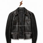Leather Field Jacket in distressed black with four flap pockets and an NGL collar label