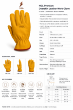 NGL leather driving gloves with printed backhand logo and golden-yellow full-finger design from newgenuineleather.com