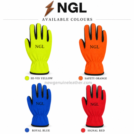 Single right-hand Mechanic Gloves view with fluorescent yellow textile, black panels and centered NGL branding
