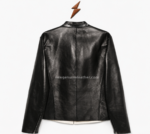 Leather Jacket for Men featuring round collar, NGL neck label and full metal zipper