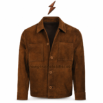 Men’s Suede Jacket in embossed brown with two square chest pockets and NGL branding