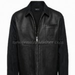 NEW GENUINE LEATHER Men’s Black Leather Jacket with matte chest logo