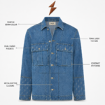 NEW GENUINE LEATHER Mens denim jacket back view with NGL leather patch