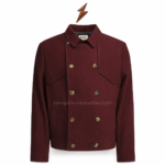 NGL Double Breasted Jacket open pose with burgundy lining and tonal buttons