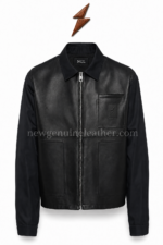 NEW GENUINE LEATHER Men’s Black Leather Jacket rear view with smooth sleeves