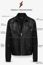 NGL Men’s Black Leather Jacket half-zip-open pose with black lining