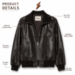 Men’s Bomber Jacket back view with center seam and dark-brown ribbed waistband