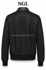 NGL bomber jackets back view with black shoulder panels, tonal seams, structured sleeves and ribbed waistband