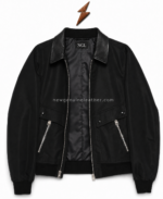 NGL bomber jackets open-zip view with black lining, smooth collar, ribbed cuffs and realistic NGL neck label