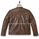 Wholesale brown quilted leather jacket for OEM buyers with vintage leather texture