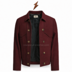 NEW GENUINE LEATHER Double Breasted Jacket with pointed collar and storm flaps