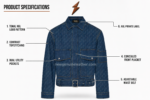 Custom denim jacket back view with NGL label and repeating logo texture