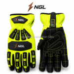 Hi-vis impact gloves in fluorescent yellow and black with NGL molded logo by newgenuineleather.com