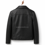 NGL leather jackets open inner pose with smooth black lining, wide lapels and NGL collar label