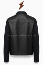 NGL Men’s Black Leather Jacket front view with silver zipper and three pockets