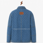 NGL Mens denim jacket in medium blue with six buttons and patterned chest pockets