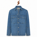 NEW GENUINE LEATHER Mens denim jacket with contrast stitching and silver buttons