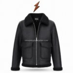 Wholesale Shearling Jackets featuring a wide cream collar and NGL inner label