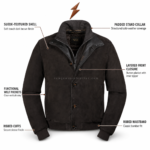 Men’s Suede Jacket with dark-brown textured panels and matching ribbed trims