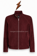 Suede Jacket in wine red with stand collar and NGL label from NEW GENUINE LEATHER