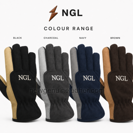 Black and tan NGL working gloves with textured panels, stitched reinforcement and extended cuff