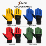 Wholesale mechanic gloves with yellow fingertips, black gussets and brown textile back